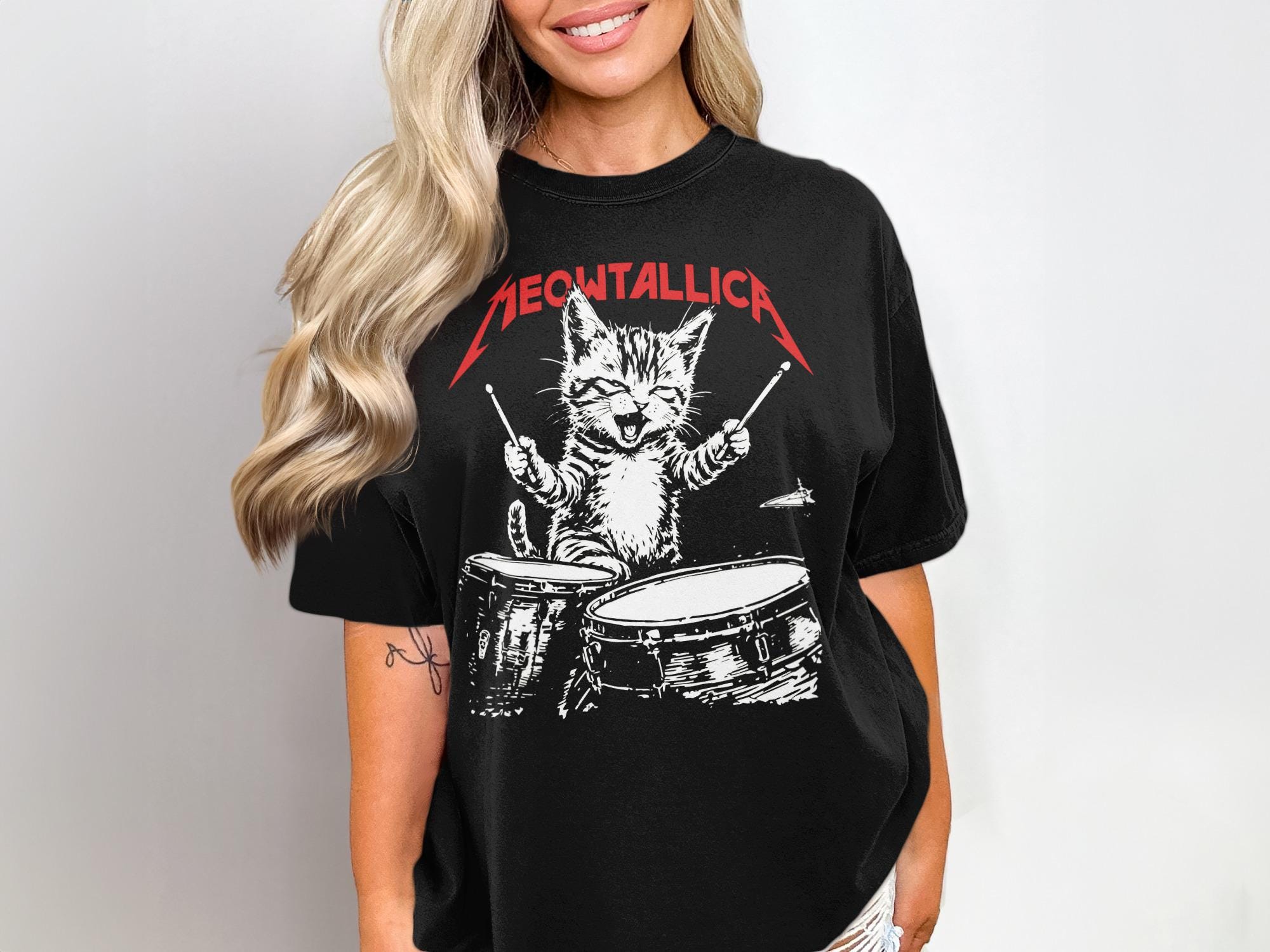 Meowtallica 猫Tシャツ　サイズL Meowtallica shirt - Etsy 日本