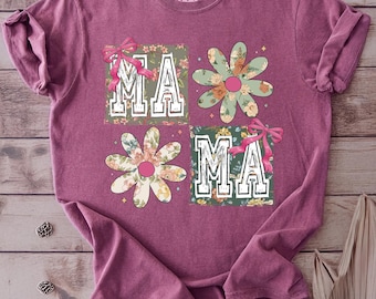 Camiseta para mamá Comfort Colors®, camiseta retro para mamá, regalo floral para mamá primeriza, camiseta con flores silvestres para mamá, regalo para el Día de la Madre