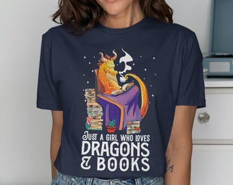 Dragon Reading Books T-Shirt, Bookworm Gift