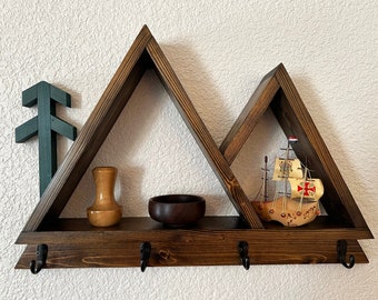 Rustic Mountain Shelf / Coat Hanger with Tree and Hooks from Colorado