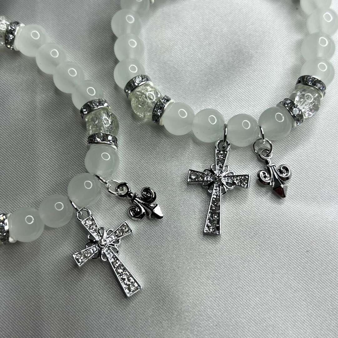 ANGEL SAINT Y2K Chrome Cross Bracelet || Friendship Matching Rave Kandi ...