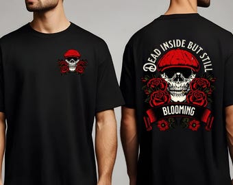 T-shirt tête de mort fumant et roses, Chandail crâne floral, Chemise sarcastique, Bloom floral skull shirt, T-shirt graphique tête de mort,