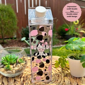 Milk carton style bottle with cow design, Travel accessories, Funny bottle, Plastic cup with cow pattern