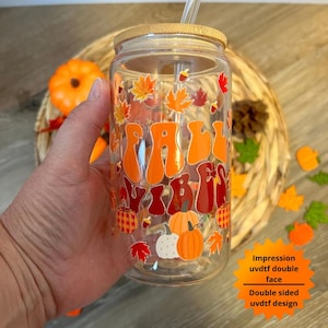 Autumn leaves coffee glass, Autumn beer can glass, Gift for autumn lover, Autumn libby cup coffee glass