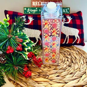 Bouteille style carton lait de pain d’épices et bonbons de Noël , bouteille réutilisable,Gobelet en plastique de Noël, Christmas Milk carton