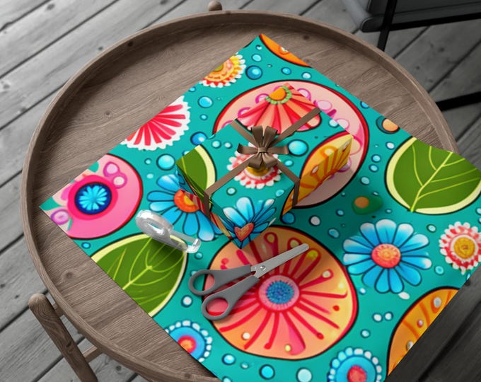 Featured listing image: Flowery Drop Design, Wrapping Paper for Presents, Decorative Gift Wrap, Holiday Gift Wrap,