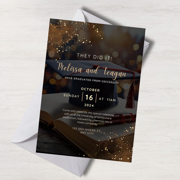 Editable and Printable Multiple Graduates Graduation Invitation, Graduation Invitation for Two, Graduation Party for 2