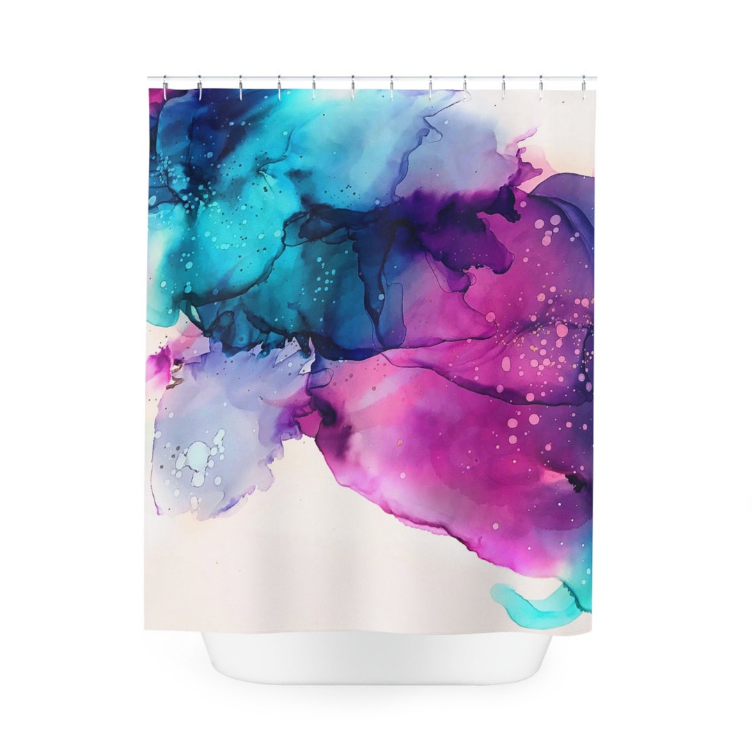 Purple and White Abstract Painting Shower Curtain, Painting Shower