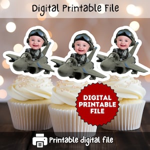 Top One Party Favor | Plane Jetfighter Celebration Bday | Digital Download | Birthday Cupcake Face Toppers
