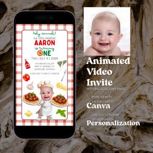 Modelo de convite de aniversário de almôndega pequena digital móvel evite editável Canva convida animação de vídeo download instantâneo