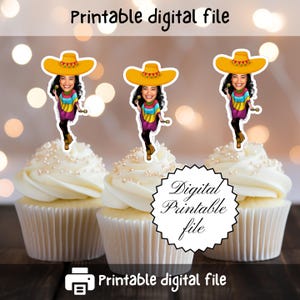 Fiesta Face Cupcake Toppers: Custom Sombrero Birthday Decoration (PDF)