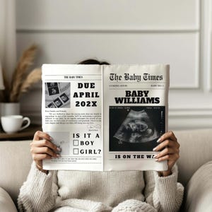 Plantilla de periódico con anuncio de nacimiento editable, gratis, Canva, imprimible, descarga instantánea