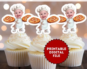 Custom Face Pizza Cupcake Toppers: Italian Birthday Decor (Digital Download)