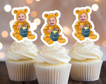 Custom Face Winnie the Pooh Cupcake Toppers: Vintage Birthday Decor (Digital File)