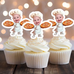 Custom Face Pizza Cupcake Toppers: Italian Birthday Decor (Digital Download)