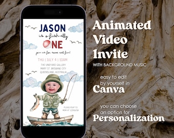 O-Fish-Ally One 1st Birthday Video Invitation: Animated Canva Template (Digital Download)