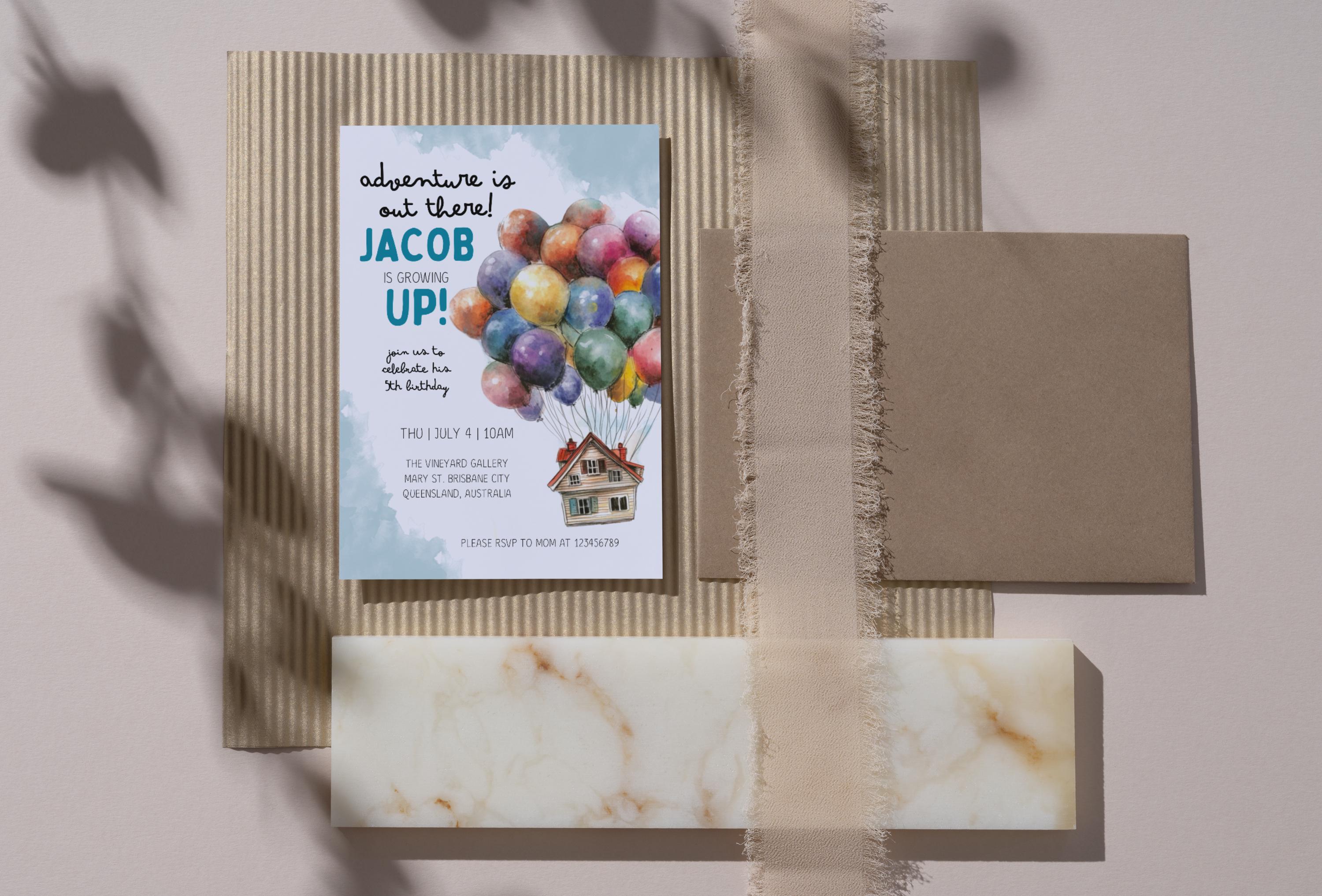 Floating Invite Up Movie Birthday Invitation Template: Floating House, Balloons ...