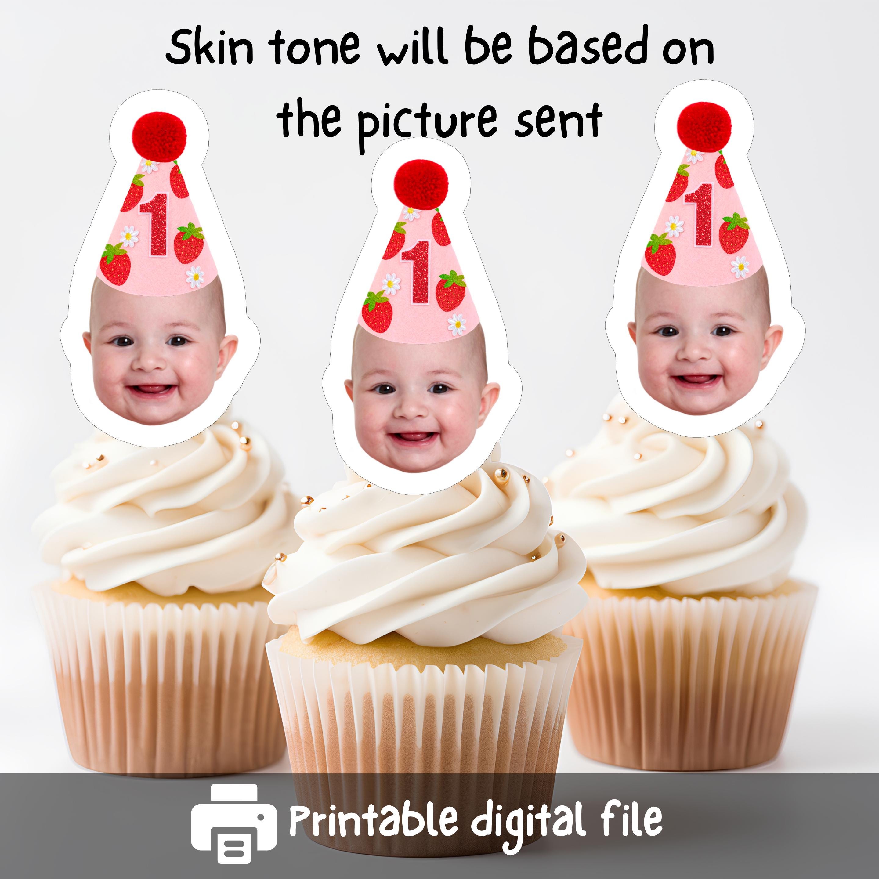 Berry First Birthday Cupcake Toppers: Custom Photo, Strawberry Party ...