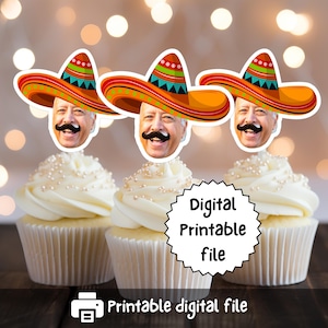 Fiesta Face Cupcake Toppers: Custom Sombrero Party Decor (Digital File)