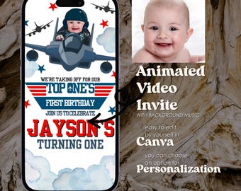 Fighter Jet 1st Birthday Invitation: Editable Canva Template (Digital Download)