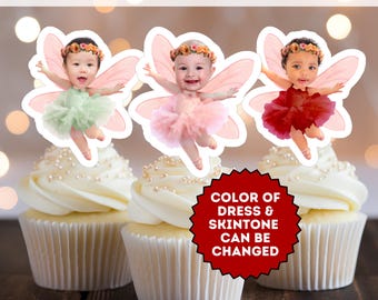 Fairy First Birthday Custom Face Cupcake Toppers (Digital Download)