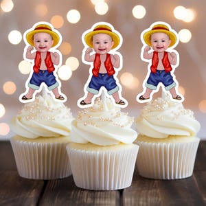 Luffy Party Favor Face Cupcake Topper | Cake Supplies Birthday Decoration | Custom Personalized