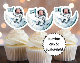 Custom Space Face-cupcaketoppers: verjaardagsfeestje astronaut (digitale download)