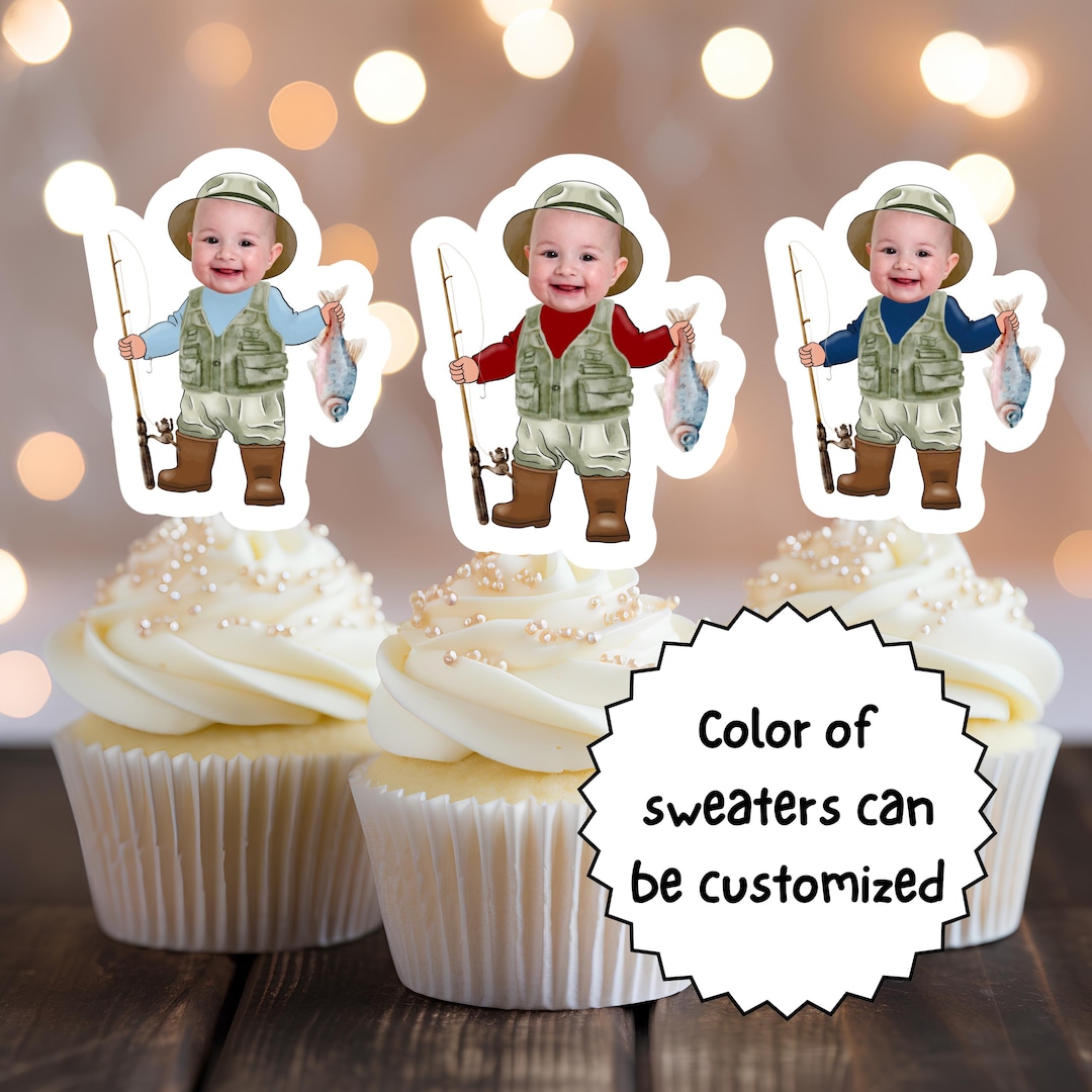 Ofishally One Cake Toppers: Custom Face Fishing Birthday Decor (PDF) - Etsy