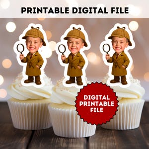 Detective Birthday Party Cupcake Toppers: Custom Spy Theme (PDF Download)