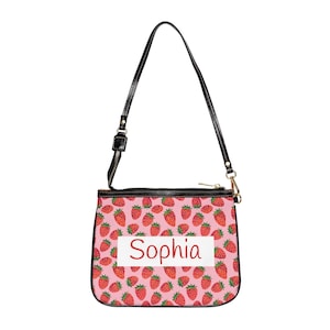 Strawberry Print Small Shoulder Bag, Personalized Handbag, Cute Crossbody Purse, Summer Accessory, Gift for Her