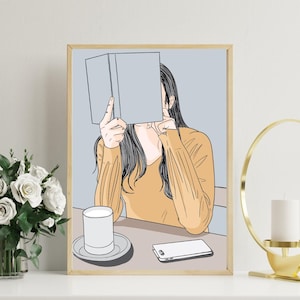 Girl Sitting in a Cafe Stylish Rolled Posters for Home Décor, Minimalist Art Prints, Cozy Wall Decor, Modern Aesthetic, Gift for Art Lovers