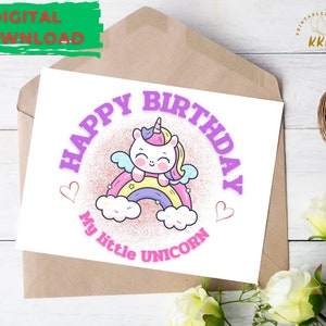 Happy Birthday Printable Card, Instant Download PDF, Unicorn card , card for kids, My little unicorn card, Happy birthday Card