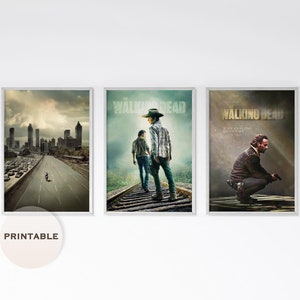3 The Walking Dead Posters, Rick Grimes Fanart, TWD Wall Decoration, Andrew Lincoln Fan Birthday Gift, twd Illustration Wall Art.