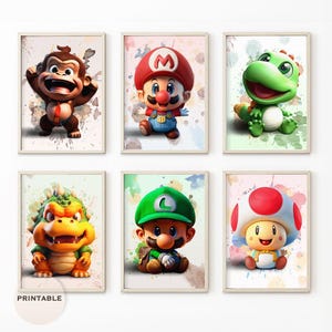 6 Posters of Mario characters, Yoshi & co, Mario Kart posters, Mario room decor, Posters for children or Mario Bros fan gift