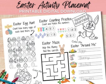Easter Placemat for Kids, Printable Easter Activity Placemat, Easter Coloring Placemat for Toddlers, Easter Games Printable, 8.5x11 and A4
