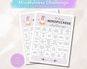 30-Day Mindfulness Challenge Printable: Wellness Activity (PDF)
