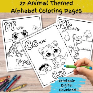 Kids Coloring Pages, Alphabet Coloring Pages, A-Z Printable Animal Coloring Pages, ABC Coloring Book, Preschool Printable for Toddlers