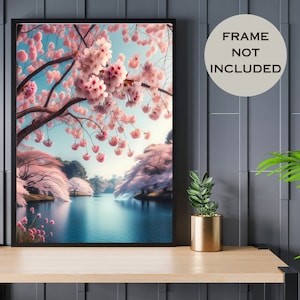 Sakura Serenity: Cartel vertical mate premium de flor de cerezo, flor de cerezo japonés