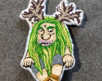 Brooch spooky / fantasy goblin / large  embroidered gnome pin