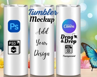 Tumbler Mockup 20 oz Skinny Tumbler mock up Canva Three Tumblers Mock PNG Drag and Drop Mockup PSD Tumblers Sublimation Editable Wrap Mockup