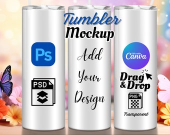 Tumbler Mockup 20 oz Skinny Tumbler mock up Canva Three Tumblers Mock PNG Drag and Drop Mockup PSD Tumblers Sublimation Editable Wrap Mockup