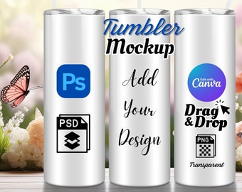 Tumbler Mockup 20 oz Skinny Tumbler mock up Canva Three Tumblers Mock PNG Drag and Drop Mockup PSD Tumblers Sublimation Editable Wrap Mockup