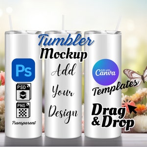 Tumbler Mockup 20 oz Skinny Tumbler mock up Canva Three Tumblers Mock PNG Drag and Drop Mockup PSD Tumblers Sublimation Editable Wrap Mockup