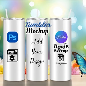 Tumbler Mockup 20 oz Skinny Tumbler mock up Canva Three Tumblers Mock PNG Drag and Drop Mockup PSD Tumblers Sublimation Editable Wrap Mockup