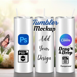Tumbler Mockup 20 oz Skinny Tumbler mock up Canva Three Tumblers Mock PNG Drag and Drop Mockup PSD Tumblers Sublimation Editable Wrap Mockup