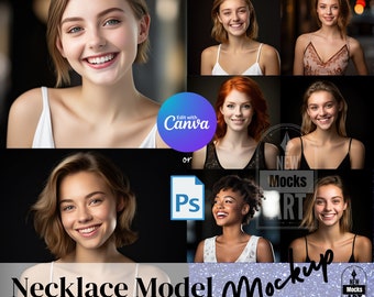 8 Modello di collana Mockup Pacchetto Mockup di gioielli Modelli femminili Mockup di collana Presentazione Modello di collana Download istantaneo fotorealistico