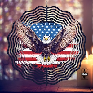 American Flag Eagle Wind Spinner 4th of July PNG, Patriotic Garden Spinner Sublimation Design, USA Yard Decor Digital Download Template