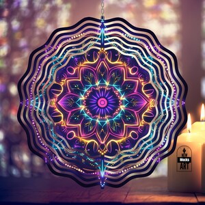 Neon Mandala Wind Spinner Yellow Pink Mandala Wind Spinner PNG, Colorful Mandala Garden Spinner, Sublimation Design Instant Digital Download