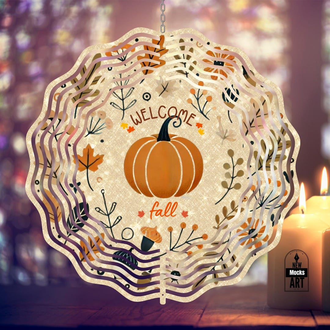 Welcome Fall Wind Spinner Add Your Text Minimal Glitter Fall Pumpkin ...