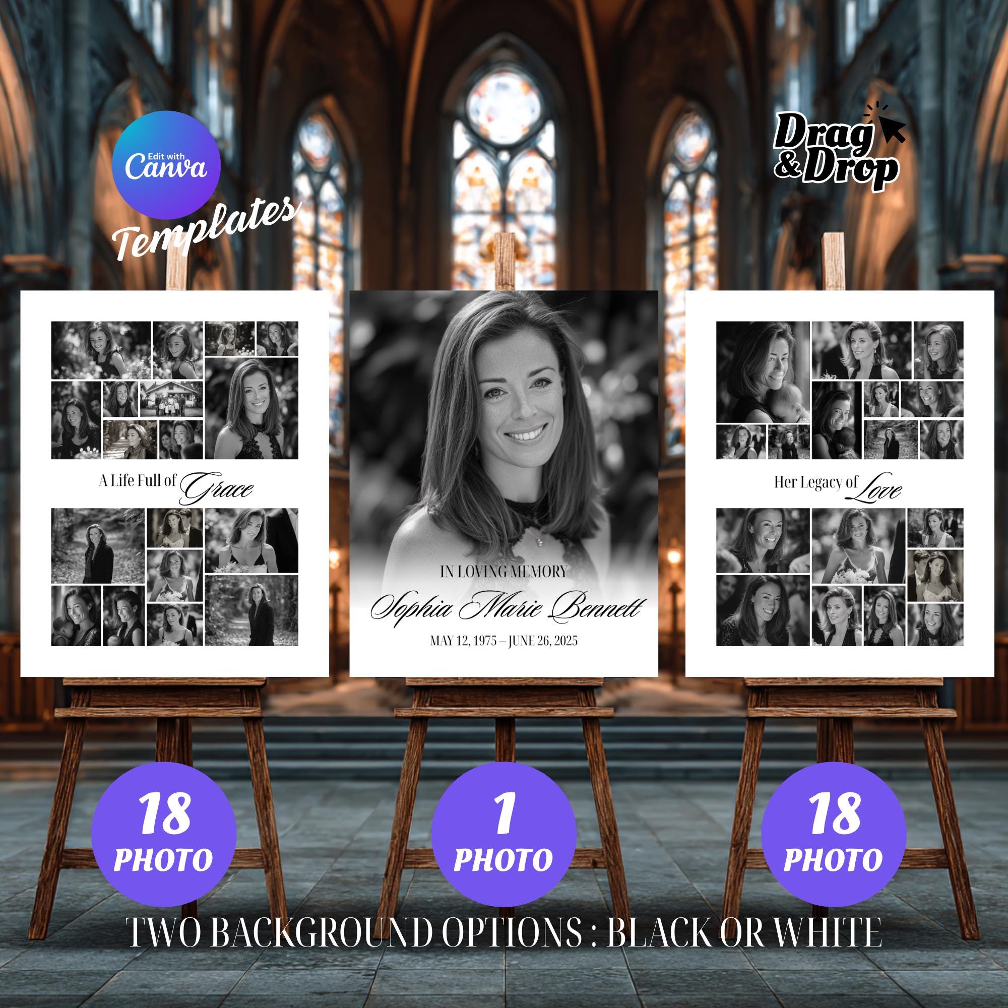Funeral Sign Canva Template Celebration of Life Poster Set of 3 Classic ...